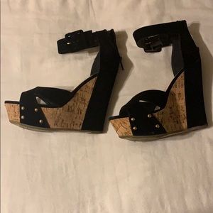 Cute black bamboo wedges,only been worn twice